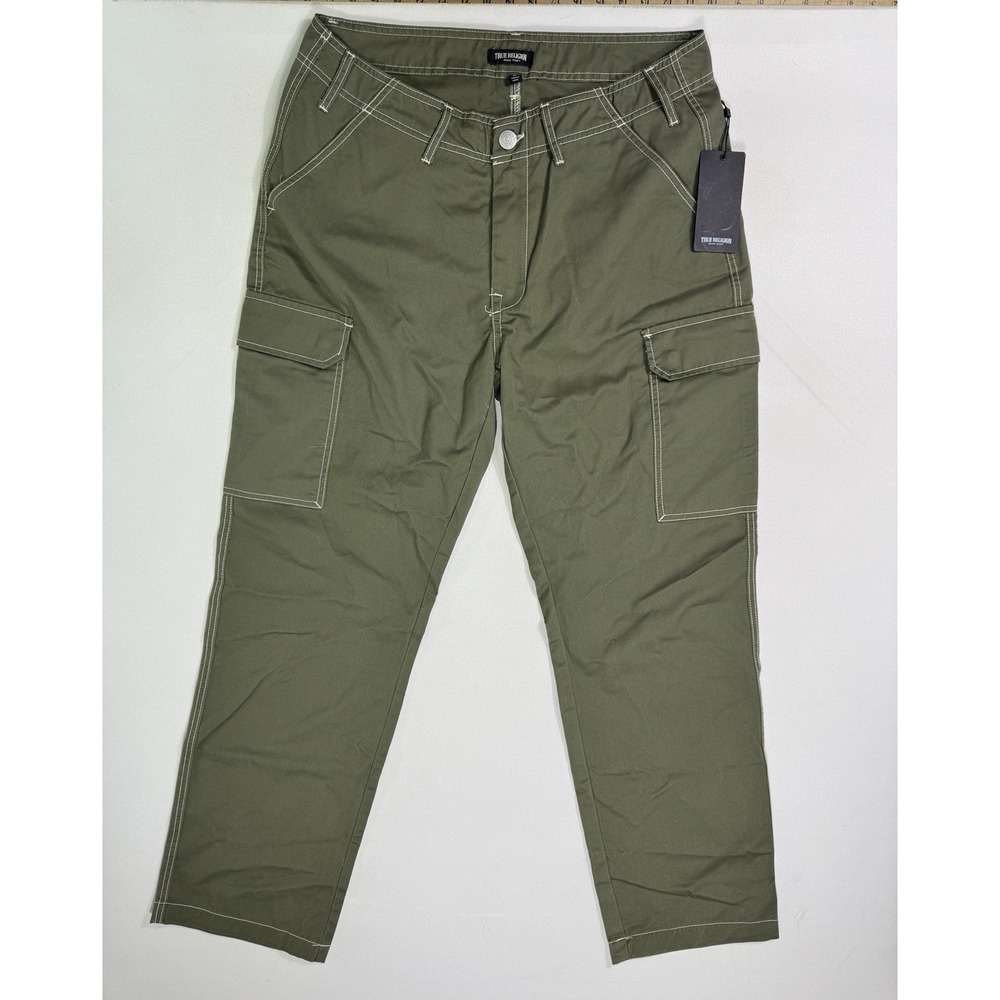 True Religion Men Cargo Pants 34x32 Green Kalamata Utility Workwear Straight NWT